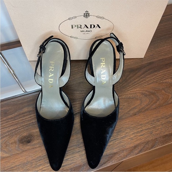 Prada Black velvet Slingback wedge Heels - Picture 9 of 11